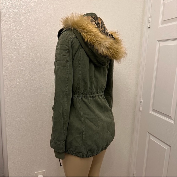 Express Olive Utility Jacket with Fur Trim - Picture 2 of 4